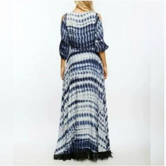 Line & Dot Maxi Dress Womens Size Small Bonheur French Tie Dye  Blue Boho Artsy - Picture 11 of 16